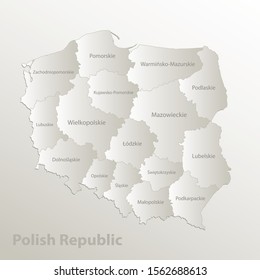 Poland map separates regions and names individual region, card paper 3D natural vector