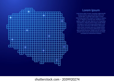 Poland map silhouette from blue mosaic structure squares and glowing stars. Vector illustration.