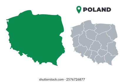 Poland map simple flat outline vector set