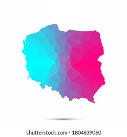 Poland map triangle low poly geometric polygonal abstract style. Poland abstract map. Cyan pink gradient abstract tessellation modern design background low poly. Vector illustration