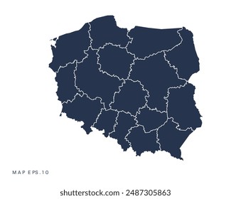 Poland map vector, Abstract design vector illustration Eps 10. Navy color.High Detailed on white background.