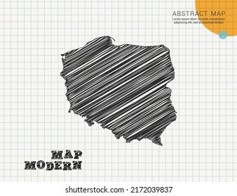 Poland map of vector black silhouette chaotic hand drawn scribble sketch on grid paper used for notes or decoration.