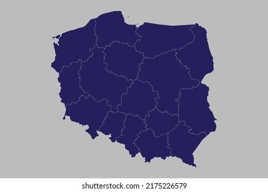 Poland map vector, blue color, Isolated on gray background