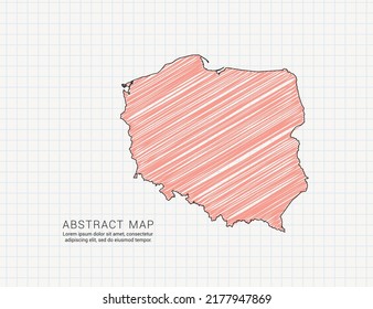 Poland map of vector color silhouette chaotic hand drawn scribble sketch on grid paper.