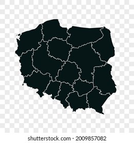 Poland map vector. dark color. isolated on transparent background.