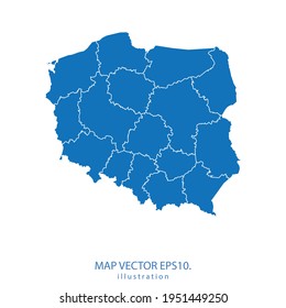 poland map vector EPS.10 blue color. on white background .