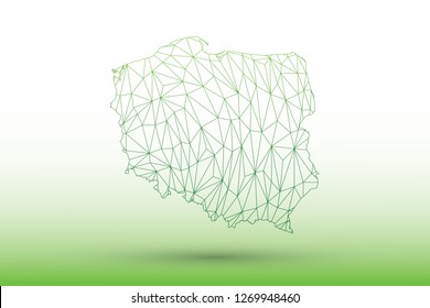 Poland map vector of green color geometric connected lines using triangles on light background illustration meaning strong network