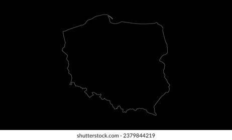 Poland map vector illustration. Drawing with a white line on a black background.