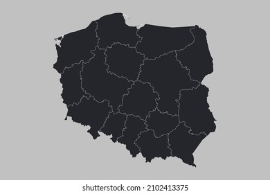 Poland map vector, isolated on gray background