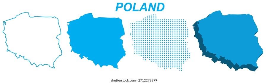 Polen Karte Vektor-Set, Europäische Kontur Silhouette gepunktete 3D-Solid Shapes, Polen Land Infografik Vorlage, Bearbeitbare EPS Polen Geografie