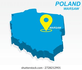 Polônia Mapa Vetor, Varsóvia Capital Marcador da Cidade em Azul 3D País Forma, Polônia Infográfico Design, Editável Destino Ponteiro Polônia Geografia