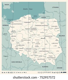 Poland Map - Vintage Detailed Vector Illustration