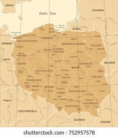 Poland Map - Vintage Detailed Vector Illustration