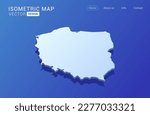 Poland map white on blue background with isolated 3D isometric concept vector illustration.
