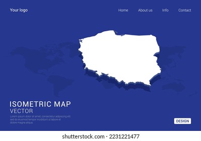 Poland map white on dark blue background 3d isometric vector illustration.
