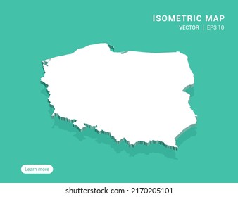 Poland map white on green background with 3d isometric vector illustration.