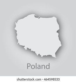 Poland map with white paper silhouette with shadows on white isolated background.Vector Illustration EPS10.