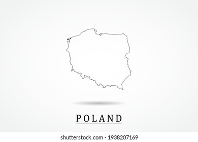 Poland Map- World Map International vector template with thin black outline or outline graphic sketch style and black color isolated on white background - Vector illustration eps 10