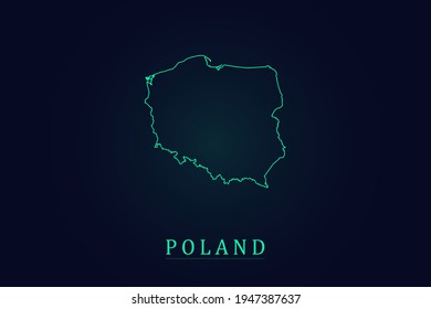 Poland Map - World Map International vector template with thin green outline or outline graphic sketch style and green color isolated on dark background - Vector illustration eps 10