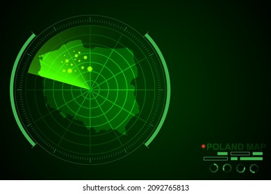 Poland Map - World Map International vector template with futuristic circle radar style HUD, GUI, UI interface isolated on dark green background - Vector illustration eps 10