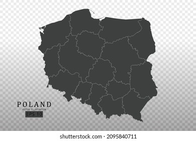 Poland Map - World Map International vector template with High detailed including black and grey outline color isolated on transparent background - Vector illustration eps 10