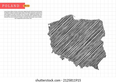 Poland Map - World Map International vector template with black outline graphic sketch and old school style isolated on white grid background - Vector illustration eps 10