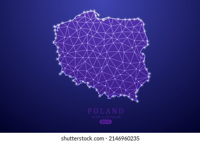 Poland Map - World Map International vector template with purple mash line, point scales, and polygon style isolated on purple technology background - Vector illustration eps 10