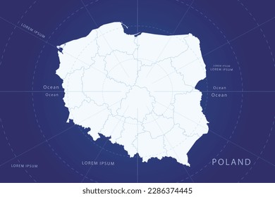 Poland Map - World Map International vector template with High detailed and white color including circle line on blue background for design, infographic, website - Vector illustration eps 10