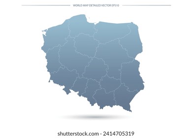Poland Map - World Map International vector template with High detailed including grey and blue gradient color and white outline color isolated on white background - Vector illustration eps 10