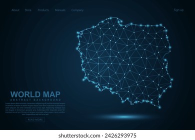 Poland Map - World Map mash line and point scales on blue technology background. Wire Frame 3D mesh polygonal network line, design sphere, dot and structure - Vector illustration eps 10