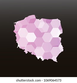 Poland map-Purple map made of hexagon on black and gray background, gradient color. Vector illustration eps 10.