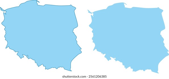 Poland maps vector. High detailed vector with blue outline and blue fill. All isolated on white background. Template for website, design, cover, infographics