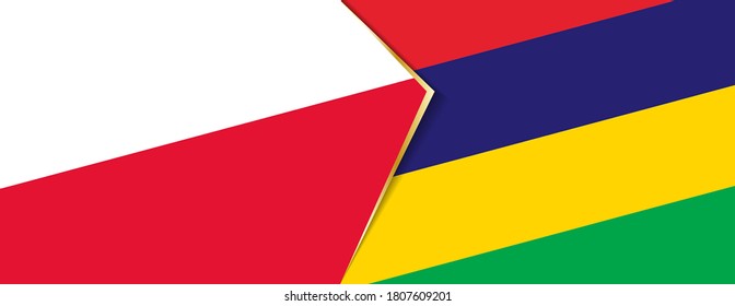 Poland and Mauritius flags, two vector flags symbol of relationship or confrontation.