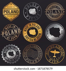 Poland Metal Stamps. Gold Made In Product Seal. National Logo Icon. Symbol Design Insignia Country.