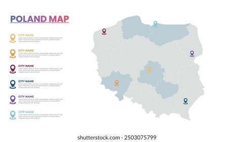 Poland Modern Map Infographic Template, Detailed infographic map of Poland Popular City