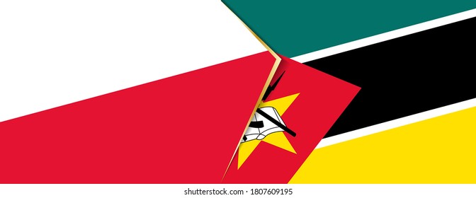 Poland and Mozambique flags, two vector flags symbol of relationship or confrontation.