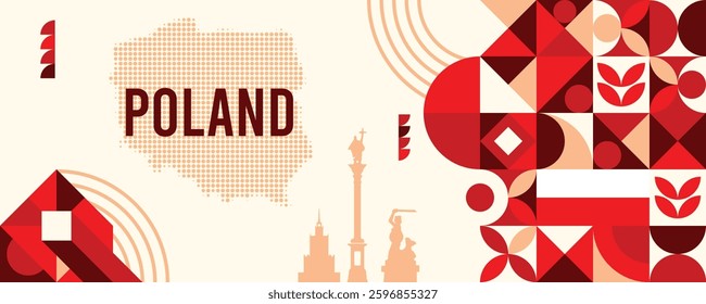 poland National day banner design with dotted map