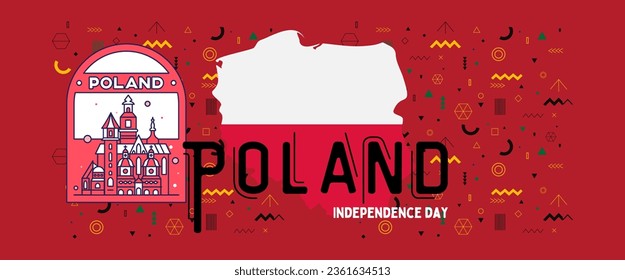 Poland national day banner for independence day anniversary. Flag of poland and modern geometric retro abstract design. Red and white concept.