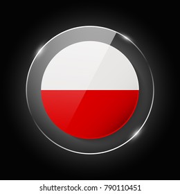 Poland national flag. Application Language Symbol. Country of manufacture icon. Round glossy isolated vector icon with national flag button on glow background. Symbol of nation for infographics, web.