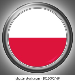 Poland National Flag in Circle Metall Frame Template with light and shadow effect - Vector Illustration