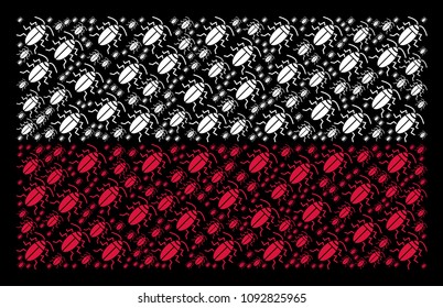 Poland National Flag collage created of cockroach elements. Flat vector cockroach symbols are combined into conceptual Poland flag composition on a black background.