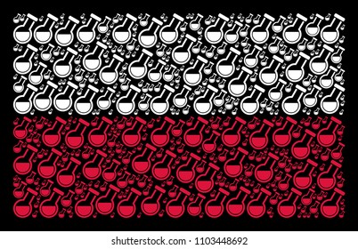 Poland National Flag collage made with retort elements. Flat vector retort icons are organized into mosaic Polish flag pattern on a black background. Designed for political and patriotic projects.