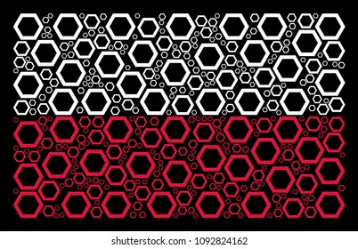 Poland National Flag composition designed with contour hexagon design elements. Flat vector contour hexagon symbols are arranged into conceptual Polish flag abstraction on a black background.