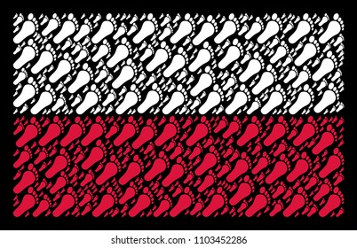 Poland National Flag concept composed from human footprint elements. Flat vector human footprint icons are organized into conceptual Poland flag abstraction on a black background.