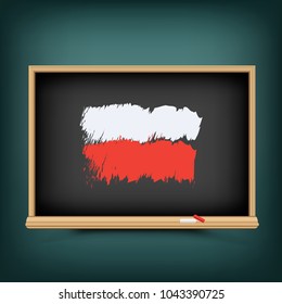 Poland national flag draw on school education blackboard. Polish standard banner backdrop. Learn language lesson