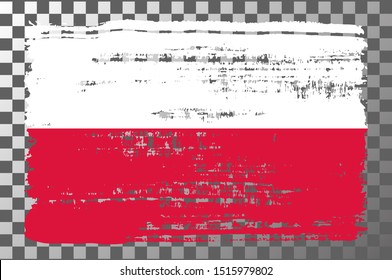 Poland national flag isolated vector illustration. Travel map design graphic element. Europe county symbol. Polish flag icon with grunge texture. Flat flag of Poland