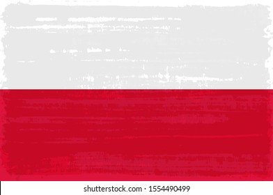 Poland national flag isolated vector illustration. Travel map design graphic element. Europe county symbol. Polish flag icon with grunge texture. Flat flag of Poland