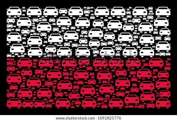 Poland National Flag\
pattern composed with car design elements. Flat vector car symbols\
are united into conceptual Poland flag abstraction on a black\
background.