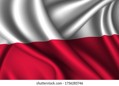 Poland national flag of silk. Vector fabric texture