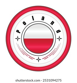 Poland National Pride Badge Vector Art. Circular Emblem with Poland Flag Colors White and Red. Symbolizing Polska National Identity. Editable Vector EPS Available